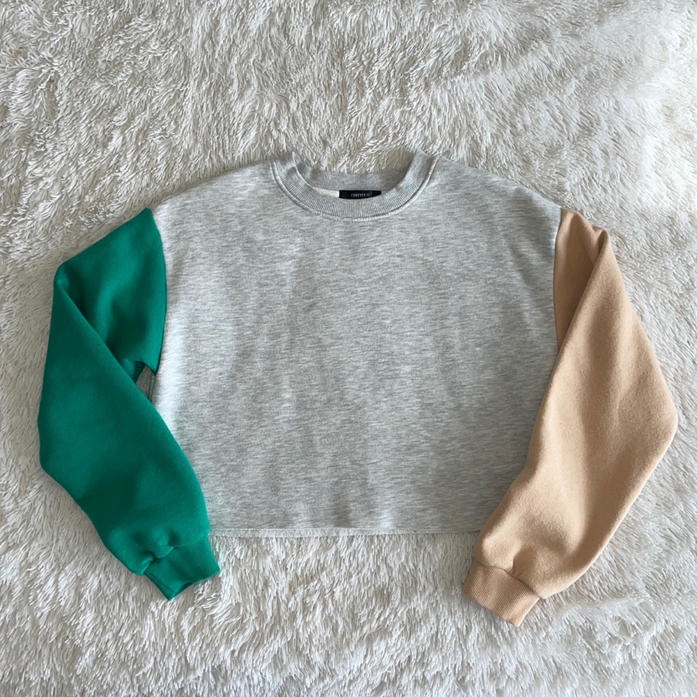 Cropped Colorblock Crewneck Sweatshirt